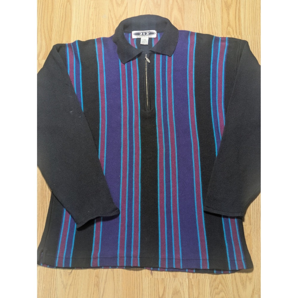 212 Two Hundred Twelve Degrees Mens Quarter Zip Vertical Stripe Sweater L/XL